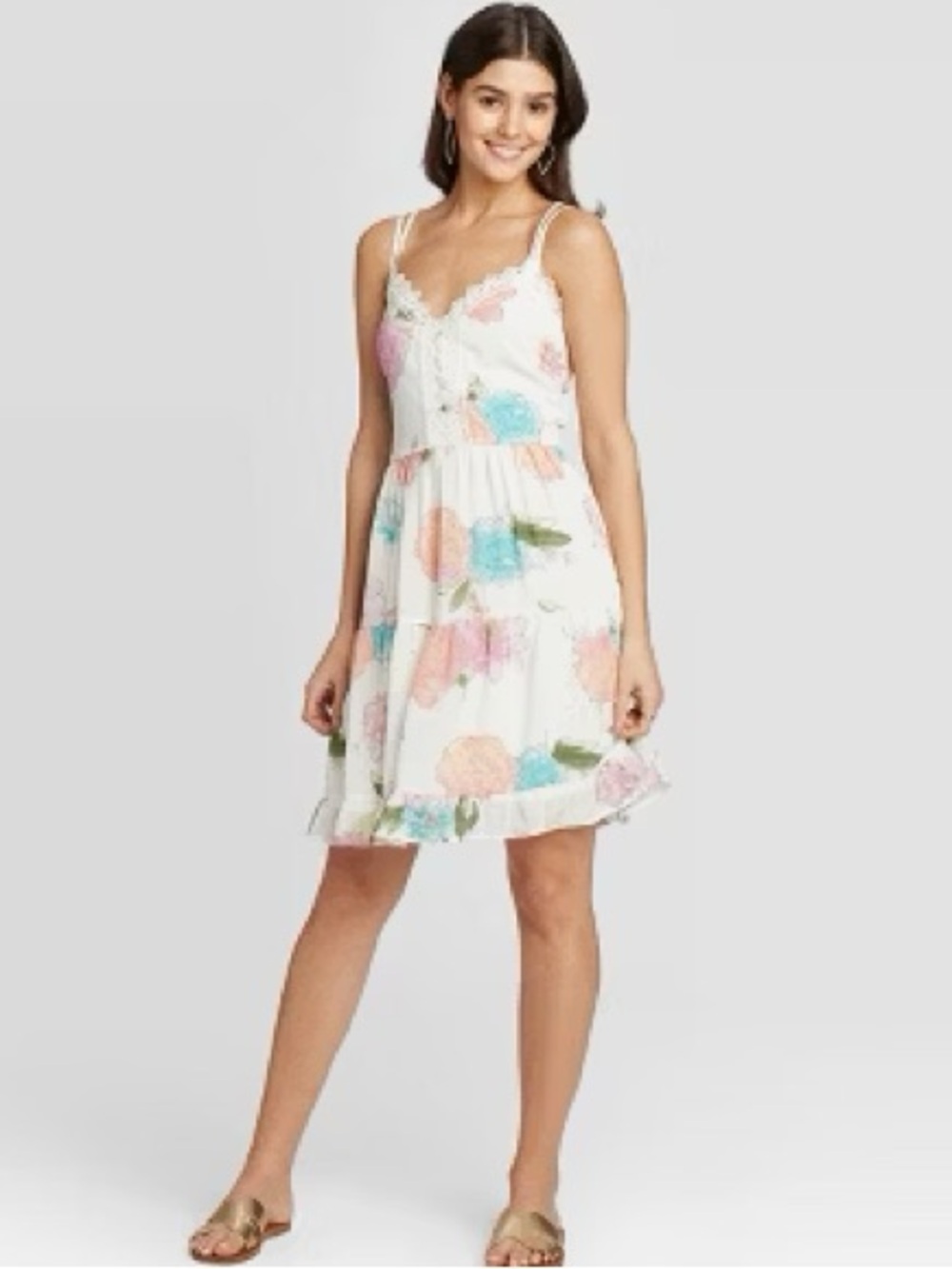 Xhilaration White Floral Spaghetti-Strap Mini Dress